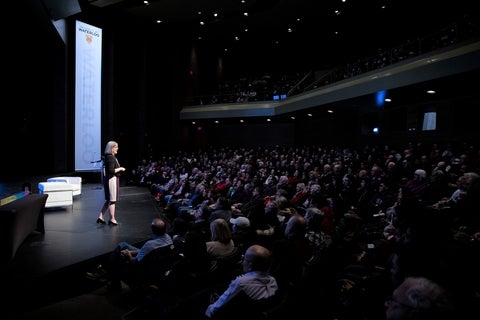 Donna Strickland giving a public lecture