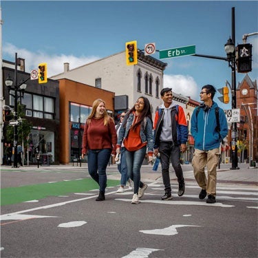 Group of students walking in Uptown Waterloo