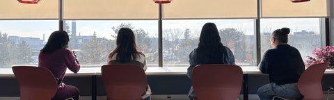students facing the window studying