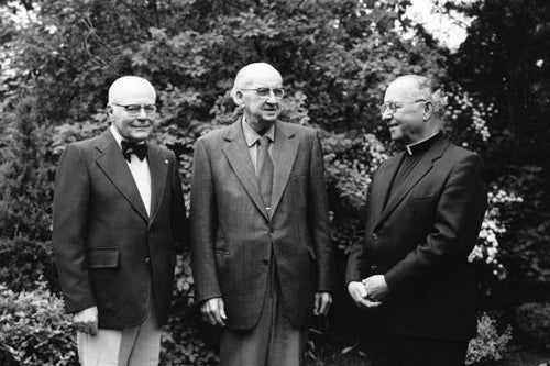 Waterloo builders: J. Gerald Hagey (left), Ira G. Needles(centre) and Reverend Cornelius Siegfried (right).