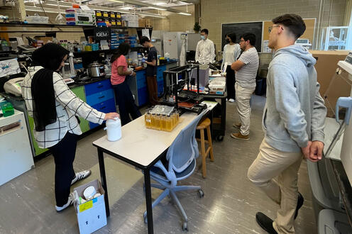 Undergrad student working on an experiment in a research lab 