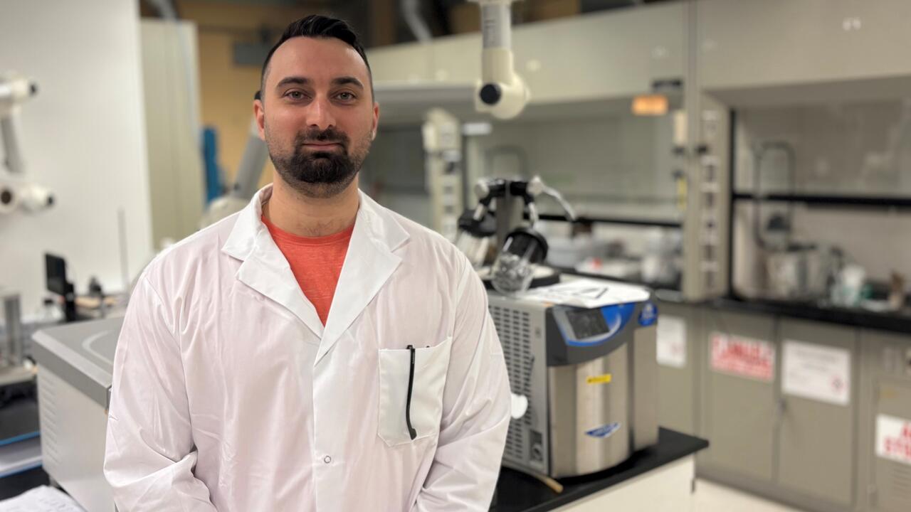 Dr. Milad Kamkar, a professor in Waterloo’s Department of Chemical Engineering, photographed in his laboratory.