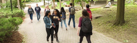 students walking down a path