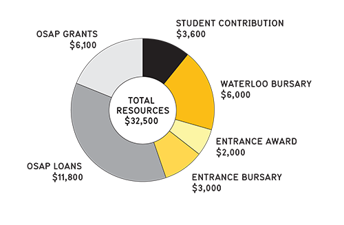 Chart showing how an Engineering student might pay for first year.