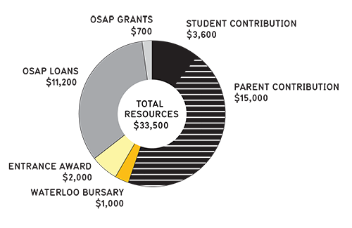 Chart showing how an Engineering student might pay for first year.