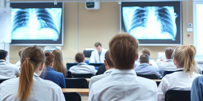 Medical students in a classroom.