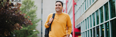 Student Mojtaba Valipour walks outside DC buidling