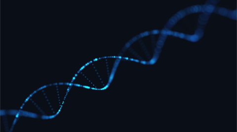 Visualization of a DNA helix strand in blue on back backdrop